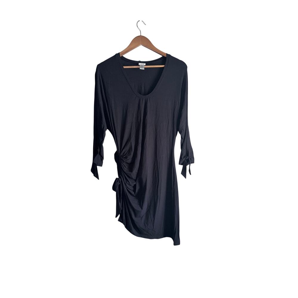 Vintage Y2K Cache black dolman sleeve slinky ruched side little black dress XL